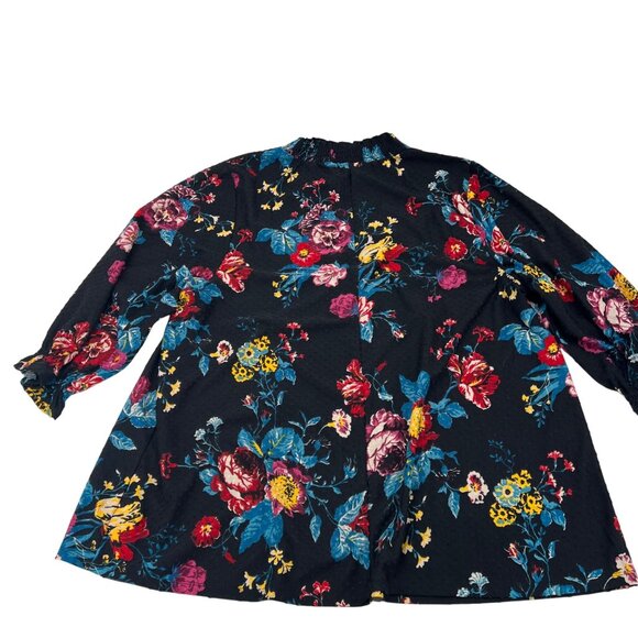 Lane Bryant Floral Print Black Textured Blouse With 3/4 Sleeves Womens Plus Size - Picture 7 of 7